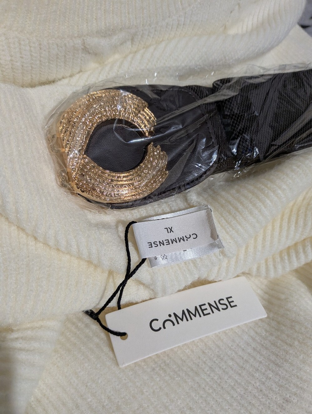 Commense Peplum Cable-Knit Top with Wide Belt - Picture 16 of 16